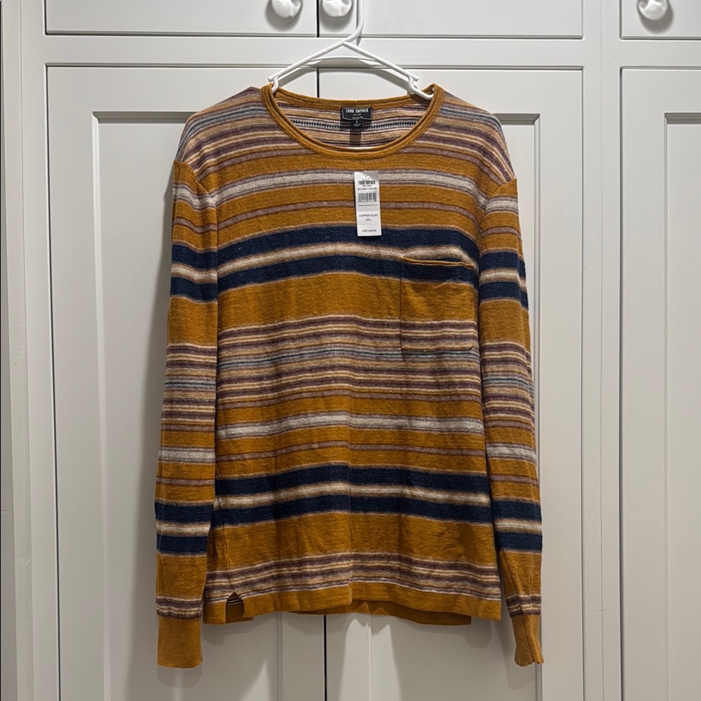 Men's Striped Mustard and Navy Shirt